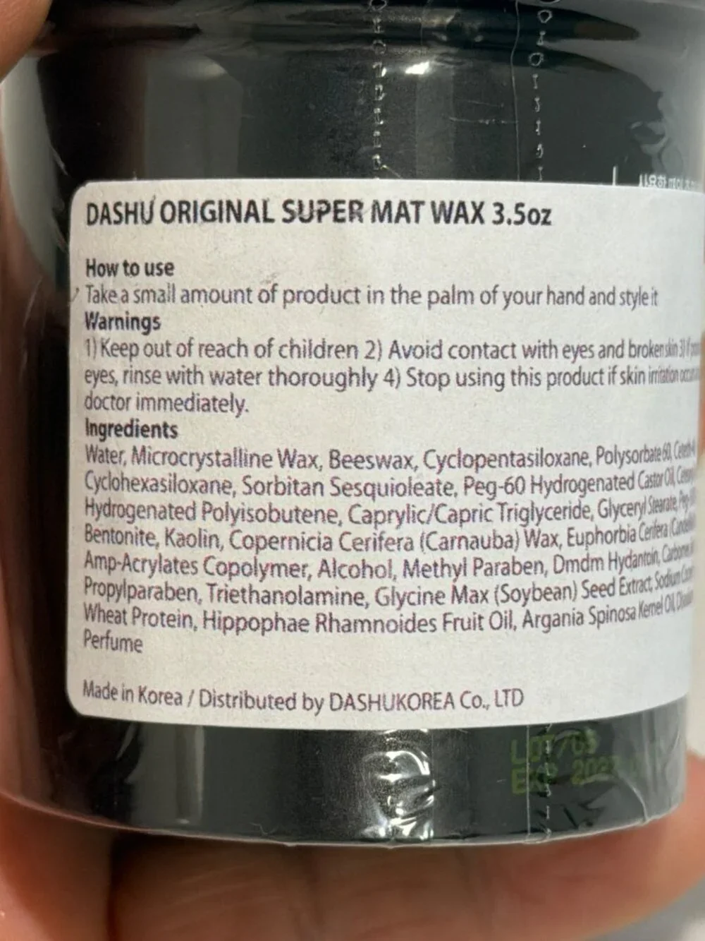 Dashu For Men Original Super Mat Wax 100ml / 3.38 Fl. Oz Korean Beauty